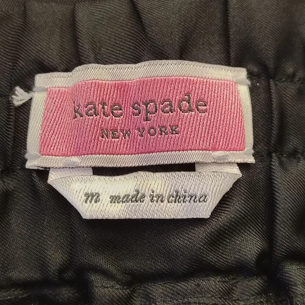 Kate Spade Rose Border Silk-Blend Wide Leg Pants Medium Black Red